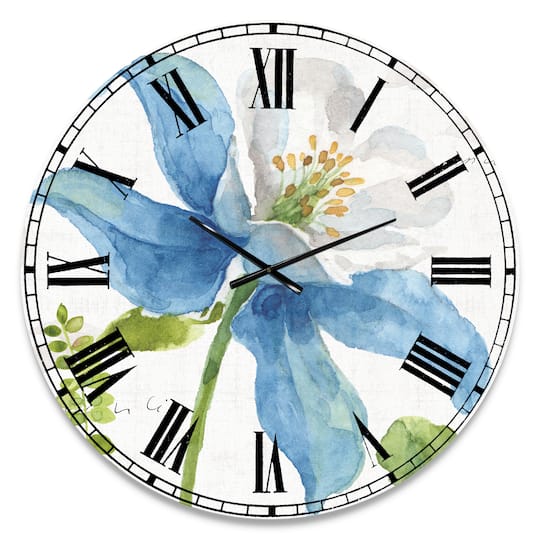 Designart 'Blue Columbine Wild Flower With Ferns Traditional Wall Clock